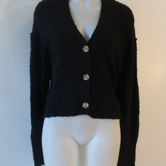 Womens Free People Black Textured Button Down Cardigan Sweater XS - Picture 9 of 12